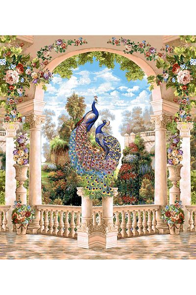Niva Animal Series-16 Woven Tapestry Fabric - Columns and Peacocks-2