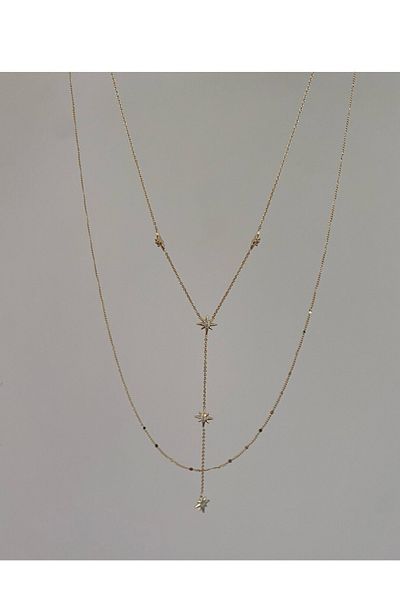 gaila design Starry Double Chain Gold Yellow Y Low-Cut Necklace