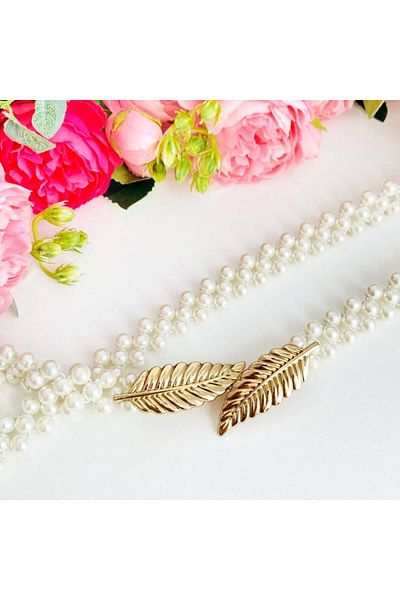 OBRO Curea de dama pentru talie, eleganta, ajustabila, din perle, 70-95 cm, alb, marime universala