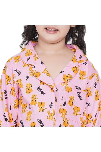 LAUREN SMITH Girl's Pajama Set Long Sleeve Buttoned Top with pants 2 Piece Printed Sleepwear Cotton Pjs Set