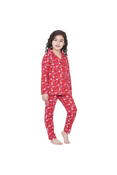 LAUREN SMITH Girl's Pajama Set Long Sleeve Buttoned Top with pants 2 Piece Printed Sleepwear Cotton Pjs Set