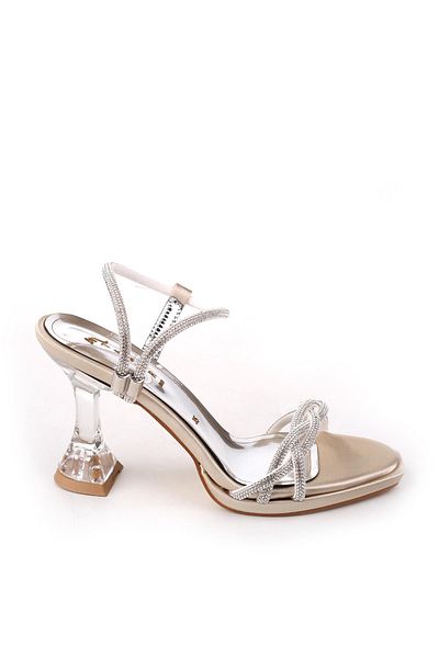 Papuçsepeti Shoe Basket 4748 Women's 9 cm Heel Stone Evening Dress Sandals