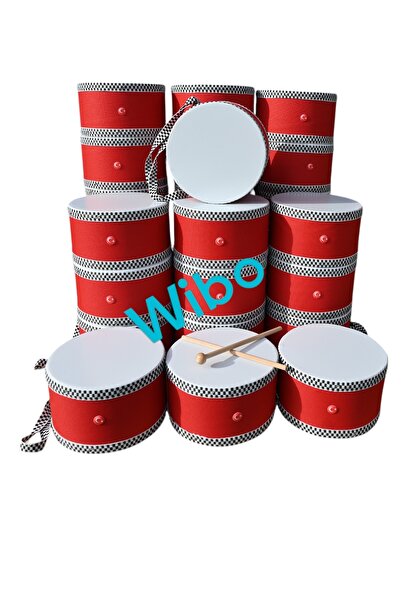 Wibo Askılı Ahşap Deri Çocuk Davulu Deri Davul 2 Tokmaklı 20 Cm Kırmızı