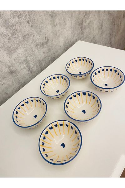 arı çini seramik 6 Pieces Special Handmade Heart Ceramic Snack Bowl Sauce Bowl Jam Bowl Breakfast Bowl Presentation Bowl
