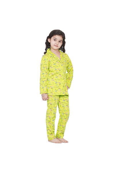 LAUREN SMITH Girl's Pajama Set Long Sleeve Buttoned Top with pants 2 Piece Printed Sleepwear Cotton Pjs Set