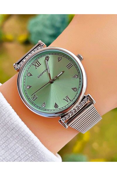 Weluxa Vintage Women's Wrist Watch with Silver Color Stone Steel Band