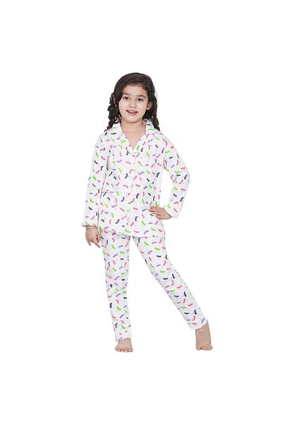 LAUREN SMITH Girl's Pajama Set Long Sleeve Buttoned Top with pants 2 Piece Printed Sleepwear Cotton Pjs Set