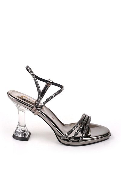 Papuçsepeti Shoe Basket 4749 Women's 9 cm Heel Stone Evening Dress Sandals