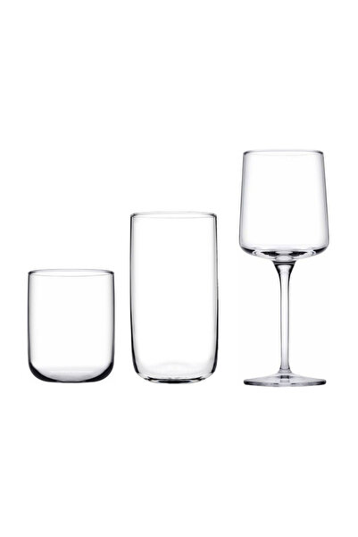 Paşabahçe İconic 18 Piece Glass Cup Set – Water, Soft Drink and Footed Glass – Stylish Design, 270-365 Cc