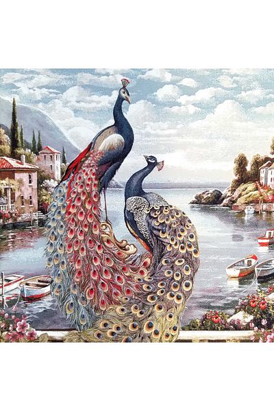 Niva Animal Series-15 Woven Tapestry Fabric - Columns and Peacocks-1