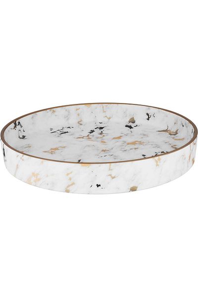 Alsaif Gallery Deep Round Dessert Serving Plate Porcelain Alsaif Gallery, 30x30x4.5 cm - Marble White