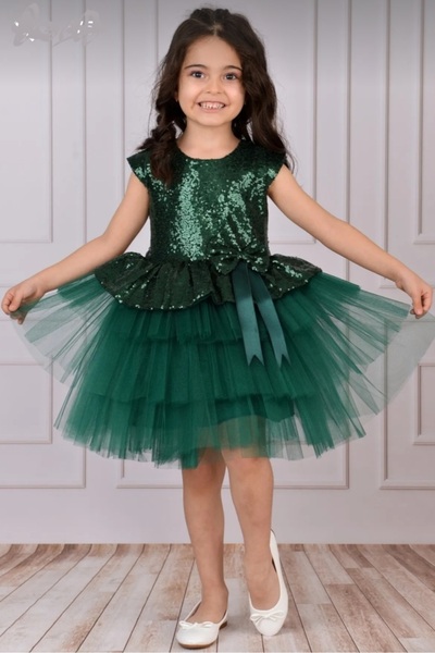 BEGONYA BEBECE KIDS Bebece Kids Green Tulle Sequins Sequined Girl Children Special Occasion Celebration Party Evening Dress