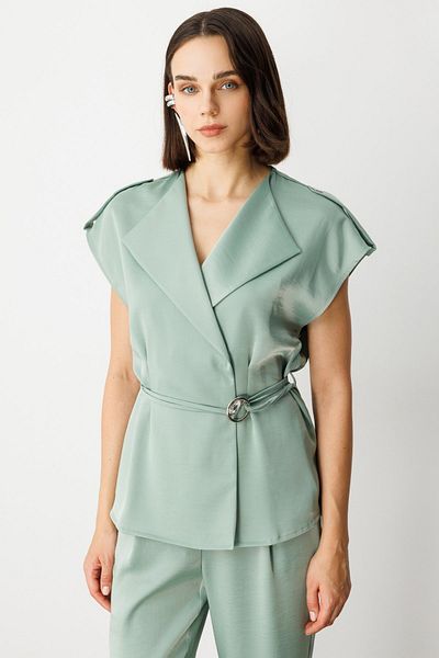 Ekol Double Breasted Collar Rope Belt Vest