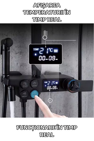 clickzu Shower column with thermostat, digital LED, 4 functions, shelf, matte black – Clickzu, modern and complete