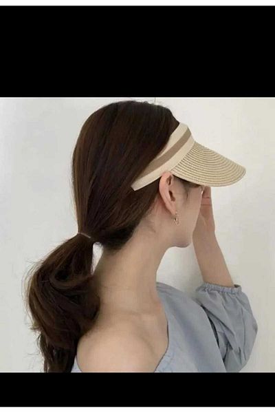 EMKSHOP Beige Wide Brim Sun Visor – Summer Sports and Beach Hat Women's Visor Hat