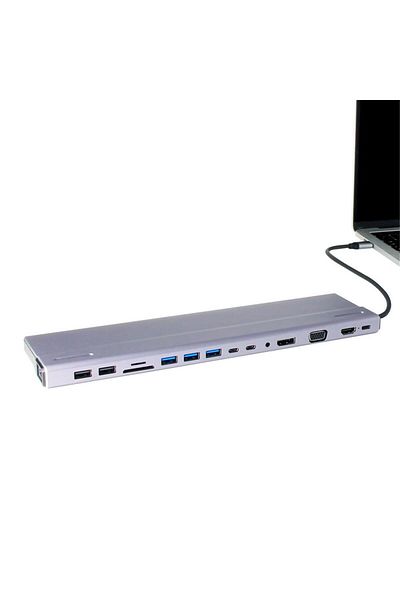 VCOM Type-C to Usb3.0-3+Usb2.0-2+Vga+Rj45+Sd+Tf+Audio+Hdmi+Dp+Usb-C Data-2+Usb-C Multiplexer