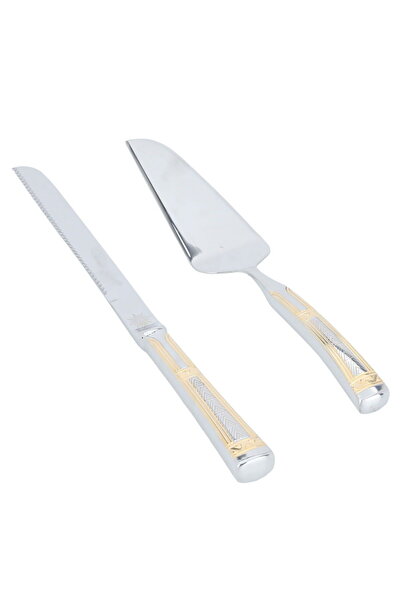Alsaif Gallery Saif Gallery Steel Cake Server Set, 6/9 Inch, Gold Triangle Em...