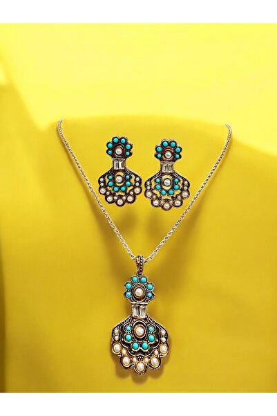 FUYA JEWELLERY Baget Taş Detaylı Elmas Montür Kolye, Küpe Set