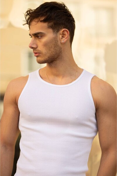 TRENDY White Halter Neck Athlete Tank Top, Lycra Men's Tank Top