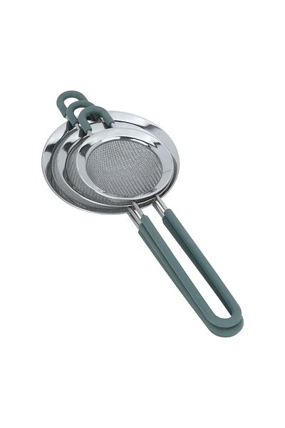 Alsaif Gallery Stainless Steel Strainer Set Alsaif Gallery, 3 Pieces, Silicone Handle - Green