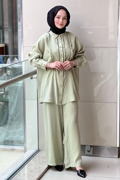 Ghisa Shirt Ruffle Detailed Loose Pants Suit