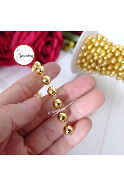 Gelincimherşey İpe Dizili Sıralı Sabit Altın İnci 8mm 4.5 Metre