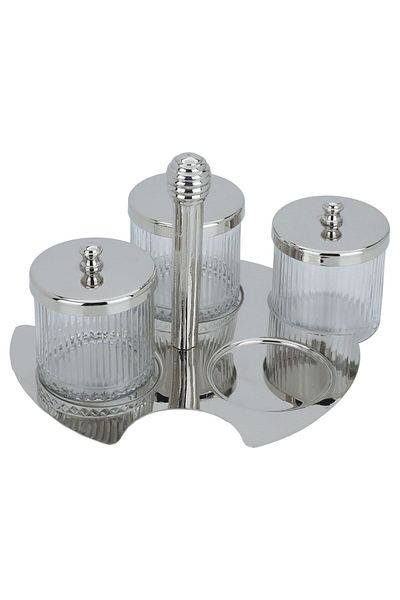 Alsaif Gallery Glass Containers Set, 4 Pieces, Lid, Stand - Silver