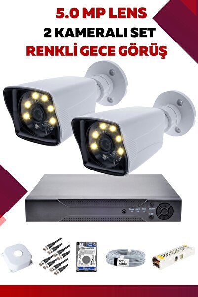 OEM 2 Kameralı Set - 5MP Sony Lensli Full Hd Renkli Gece Görüşlü Güvenlik Kam...