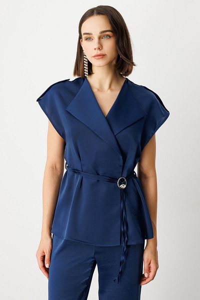 Ekol Double Breasted Collar Rope Belt Vest