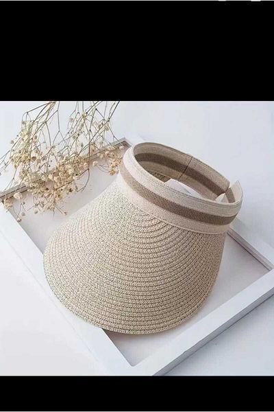 EMKSHOP Beige Wide Brim Sun Visor – Summer Sports and Beach Hat Women's Visor Hat