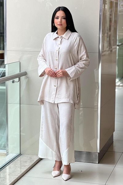 Ghisa Jacquard Suit with Shirt Front and Side Snaps and Self-Patterned Loose Trousers
