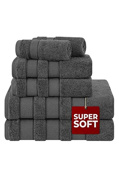 Safi Plus 6-Piece Turkish Cotton Towel Set – 600 GSM, Super Soft & Absorbent, Grey