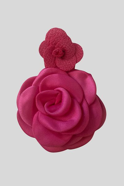 Seamoda Large Size Satin Rose Earrings-Fuchia