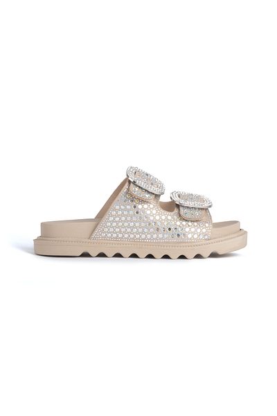 innsteal Lumière Women's Stone Detailed Thick Sole Slippers Stylish Double Buckle Summer Daily Comfortable Slippers Model