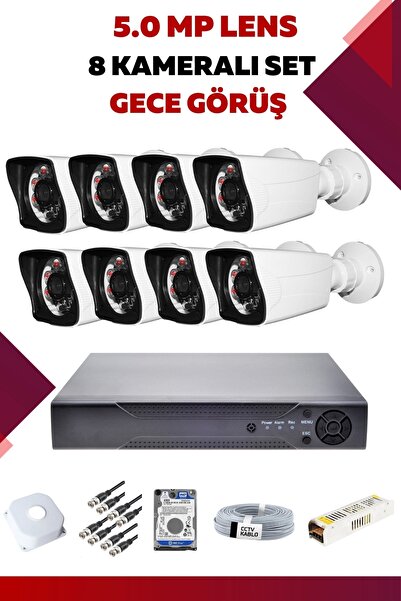 8 Kameralı Set - 5MP Sony Lensli Full Hd Gece Görüşlü Güvenlik Kamerası Sistemi -4408021898402