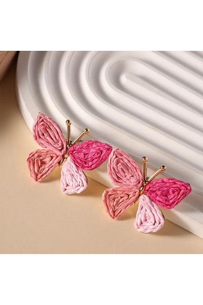 Yıldız Accessory Summer Design Straw Butterfly Earrings in Different Colors