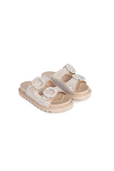 innsteal Lumière Women's Stone Detailed Thick Sole Slippers Stylish Double Buckle Summer Daily Comfortable Slippers Model