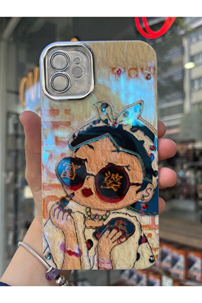 OVADA İPhone 11 Uyumlu Simli Kamera Korumalı Çiçek Desenli Taşlı Hologramlı L...