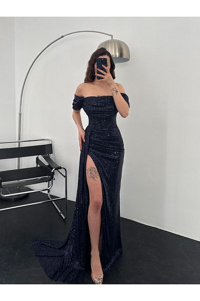 Zoe Zoe Βραδινό φόρεμα με παγιέτες με χαμηλό μανίκι
