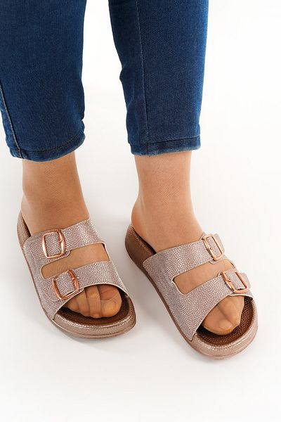 Babetty Women's Orthopedic Daily Silvery Stylish Buckle Home Sea Beach Guest Dowry Slippers Soft Sole