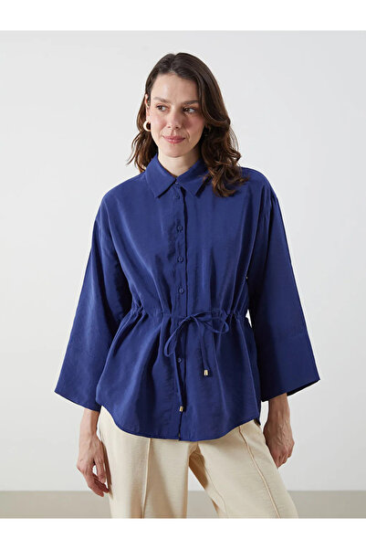 LC Waikiki Lcwaikiki Classic Navy Blue Oversize Modal Blend Women's Shirt