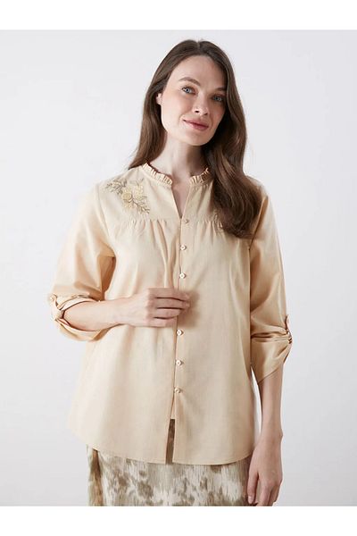LC Waikiki Lcw Grace Sari Kaçık Collar Flower Embroidered Women's Shirt