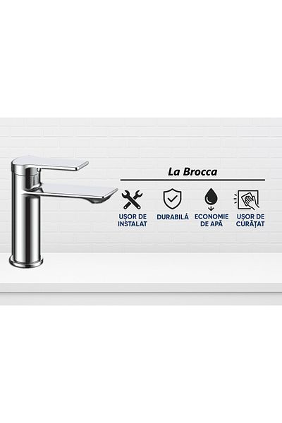 ferrara Baterie lavoar baie La Brocca ROMA P800D105, design subțire, alamă sanitară, finisaj cromat
