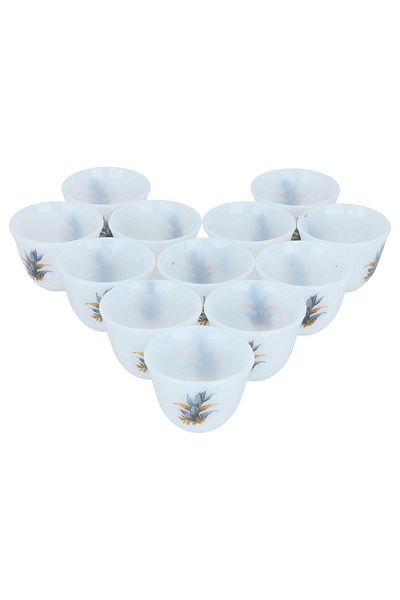 Alsaif Gallery Arabian Coffee Cup Set, Large with Pattern, 12 Pieces - White