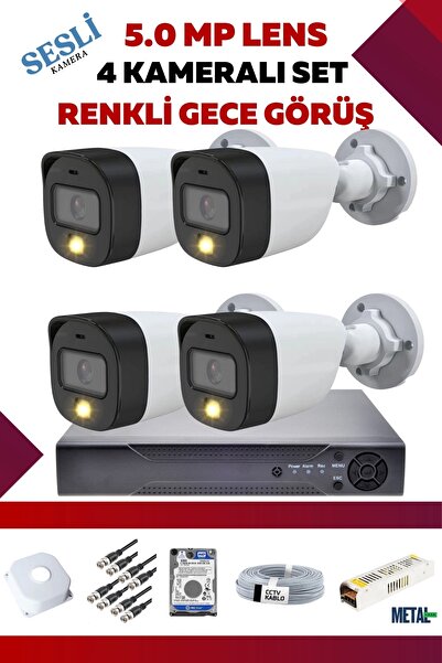 OEM 4 Kameralı Set - 5MP Sony Lensli Full Hd Sesli Renkli Gece Görüşlü Güvenl...