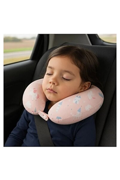 BREZIUM Pernă de călătorie pentru copii, mașină/avion, model unicorn, 22x22x8cm, roz, BREZIUM