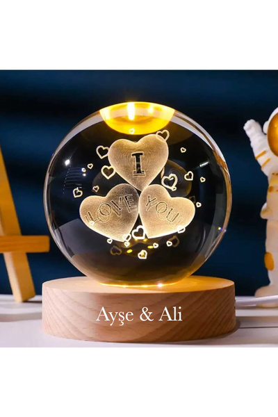 keyfim shop İsme Özel Büyük Boy Sevgiliye Özel ‘I Love You’ Kalpli Cam Küre 8cm