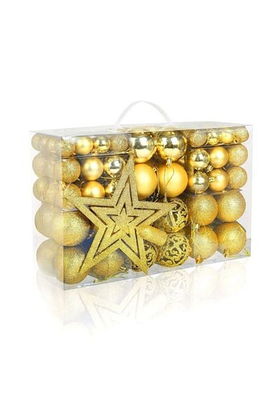 OEM Set of 101 Golden Globes for the Christmas tree, Globe Diameters: 6/4/3 cm