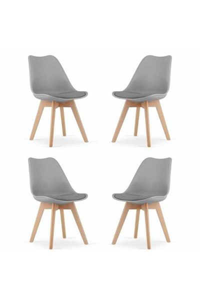 OEM Set 4 Scaune Grosseto, Stil Scandinav cu Picioare din Lemn, Perna din Piele Ecologica, Maxim 120 Kg