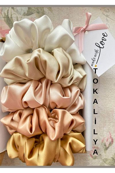 TOKALİLYA Women's satin colored scrunchie bagel rubberized buckle set